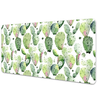 Podložka na písací stôl Akvarelové zelené kaktusy na bielej.