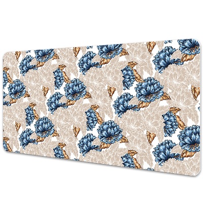 Podložka na písací stôl Modré kvety a zlaté listy.