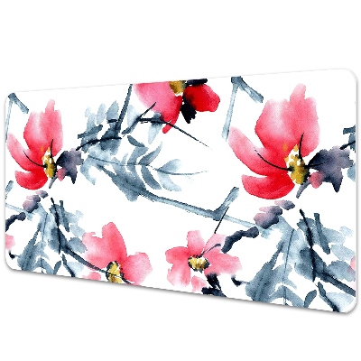 Podložka na písací stôl Akvarelové kvety s tmavými listami.