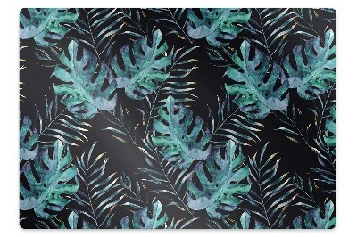 Podložka pod stoličku na podlahu Tropické listy monstera na čiernom pozadí,