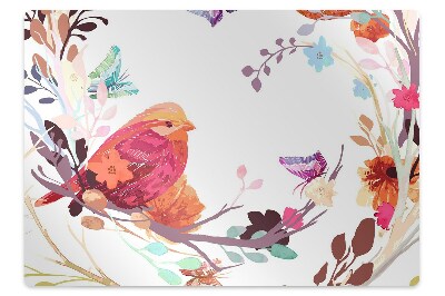 Ochranná podložka pod stoličku Farebný vták a kvety na vetve,