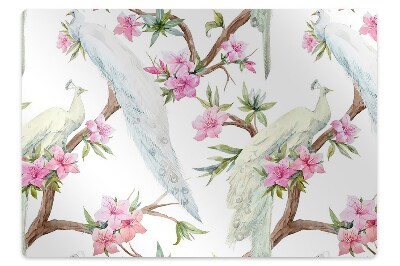 Podložka pod stoličku na kolieskach Biele pávy