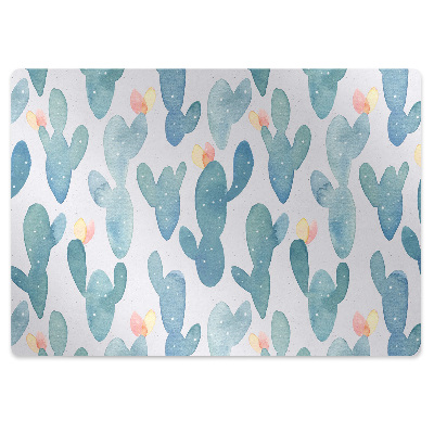 Podložka pod stoličku na kolieskach Akvarelové kaktusy s kvetmi,