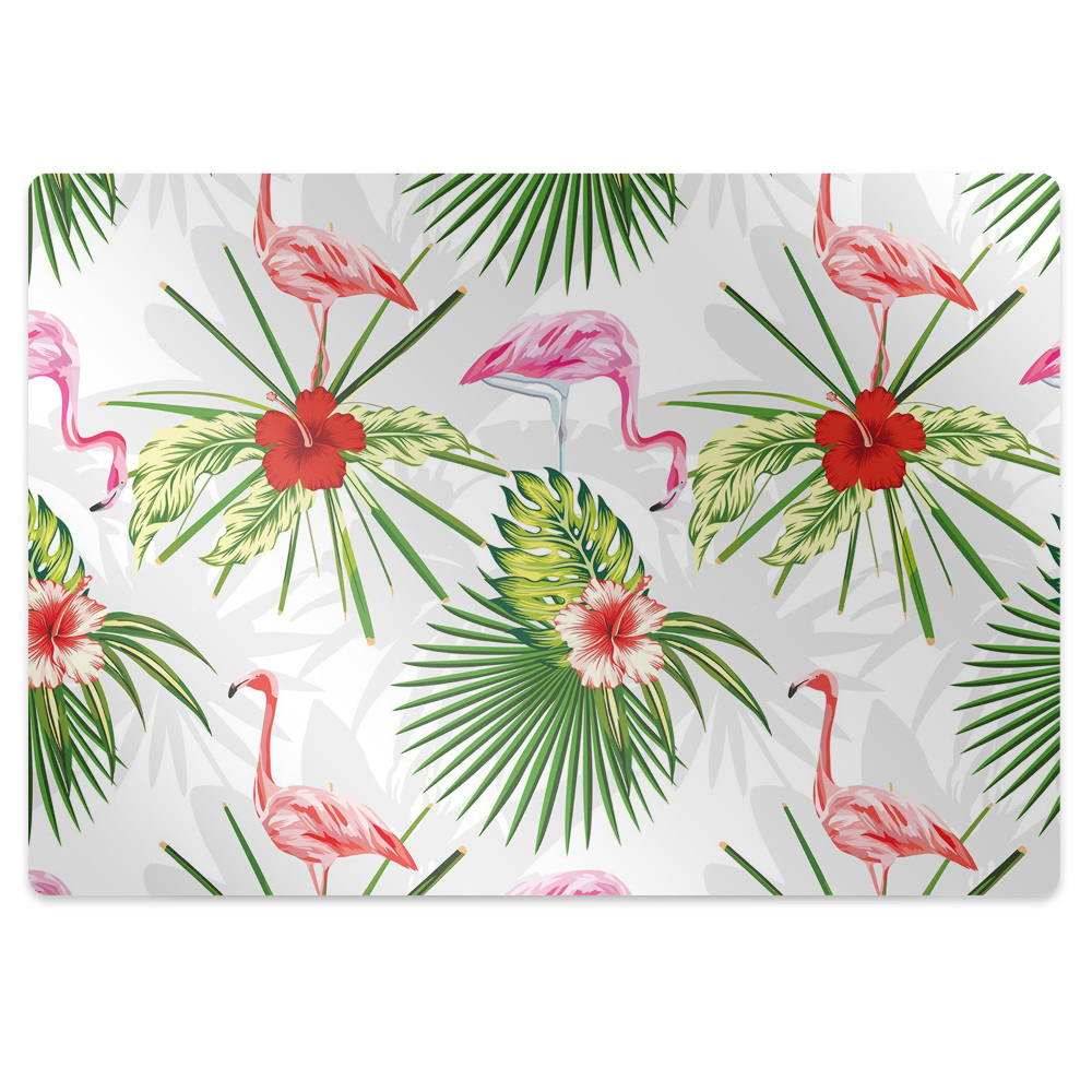 Ochranná podložka pod stoličku Flamingo a tropické kvety s listami,