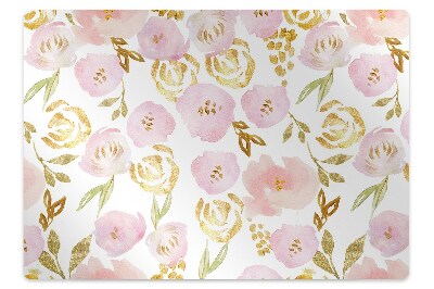 Ochranná podložka pod stoličku Zlaté a ružové akvarelové kvety,