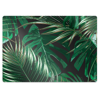 Podložka pod stoličku na podlahu Tropické zelené listy na čiernom pozadí,