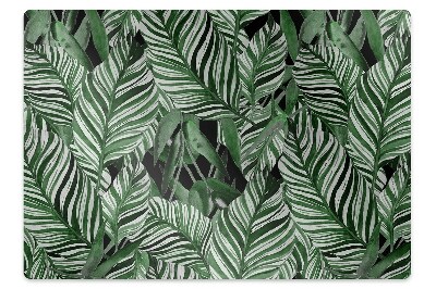 Podložka pod stoličku na podlahu Zelené tropické listy s pruhmi,
