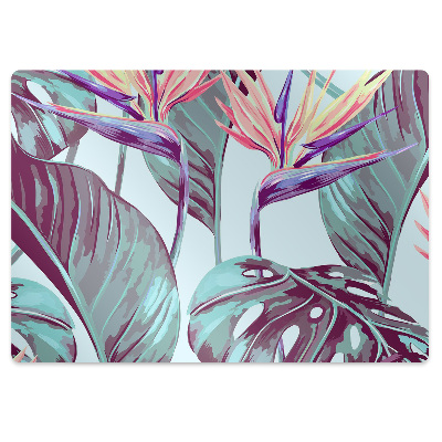 Podložka pod stoličku na podlahu Tropické listy a kvety rajky,