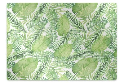 Podložka pod stoličku na podlahu Tropické zelené listy na bielom pozadí,