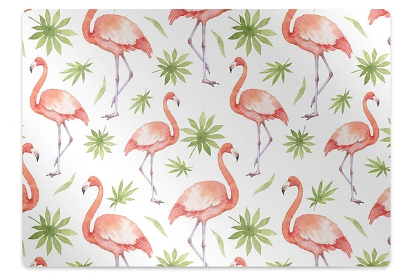 Podložka pod stoličku na kolieskach Flamingo a tropické listy akvarel,