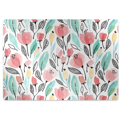 Podložka pod stoličku Akvarelové ružové kvety a listy,