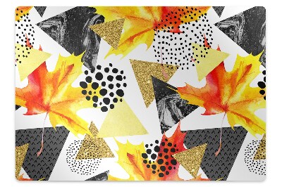 Podložka pod stoličku na kolieskach Jesenné listy a geometrické tvary,