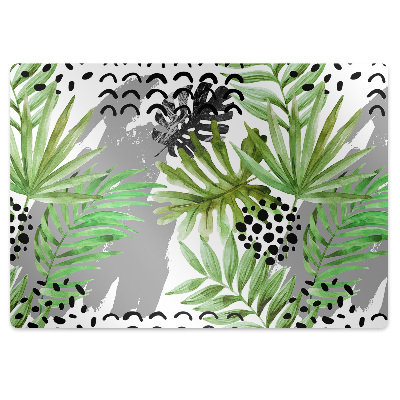 Podložka pod stoličku na podlahu Tropické listy a abstraktné čierne vzory,