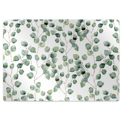 Podložka pod stoličku na podlahu Akvarelové listy eukalyptu na bielej,