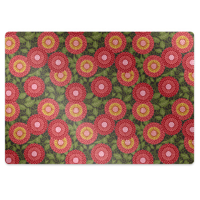 Podložka pod stoličku na podlahu Kvetinový vzor s červenými kruhmi,