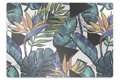 Ochranná podložka pod stoličku Tropické listy a kvety s geometrickými tvarmi,