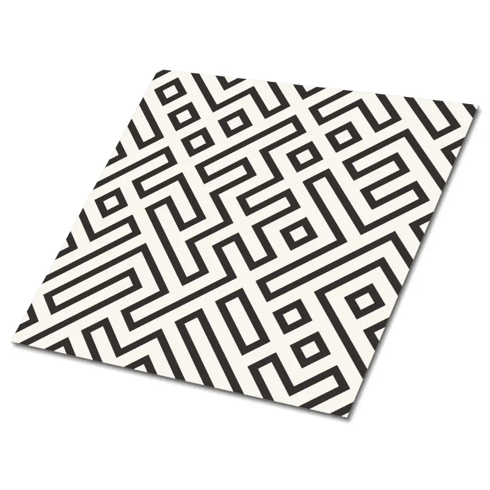 Vinylové dlaždice s čiernymi geometrickými líniami
