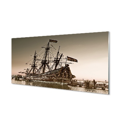 Sklenený obraz Loď na mori plachetnica v prístave