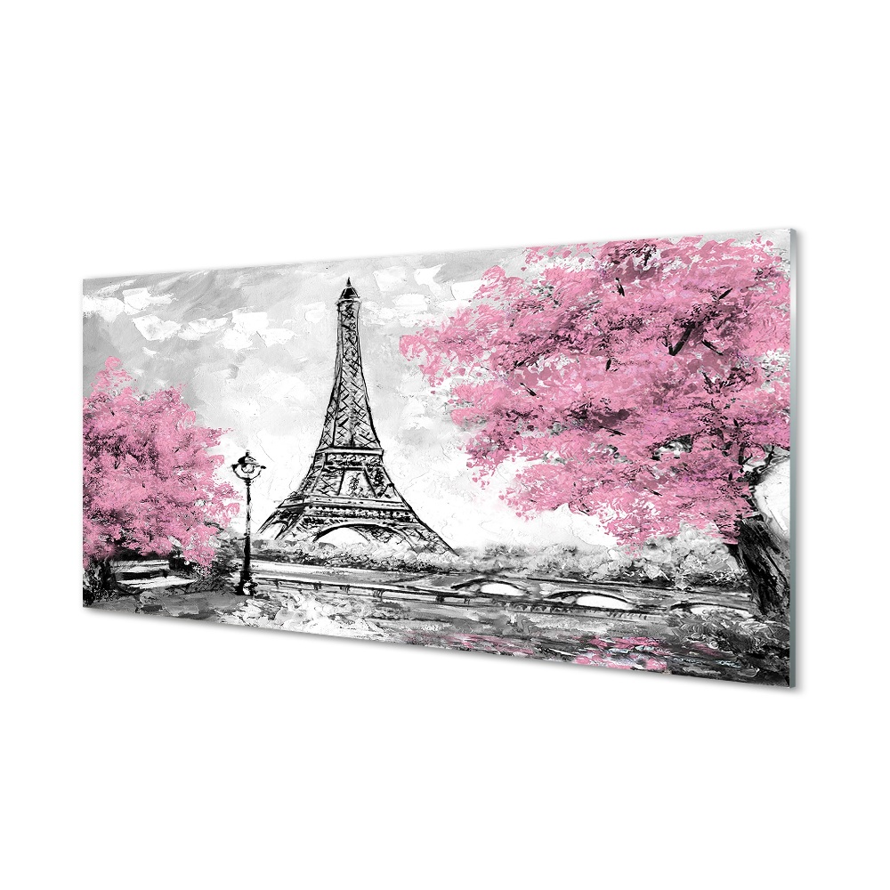 Sklenený obraz Paríž kreslenie ružových kvetov