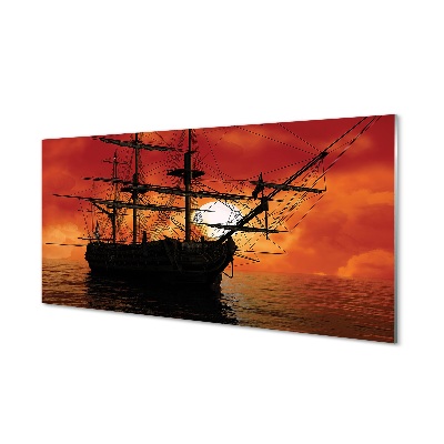 Skleneny obraz Loď more oranžová obloha