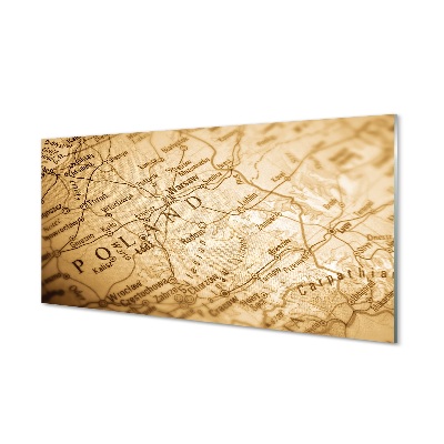 Obraz na skle Mapa Poľska vintage