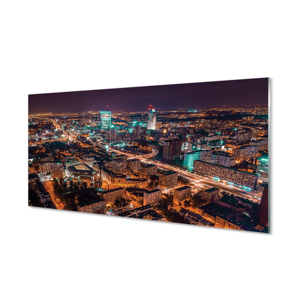 Sklenený obraz Varšava Panoráma mesta v noci