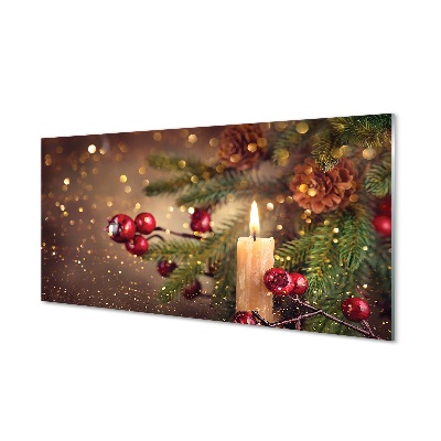 Skleneny obraz Vianočný stromček vetvičky sviečka