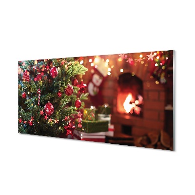 Obraz na skle Vianočný stromček dekorácia krbu