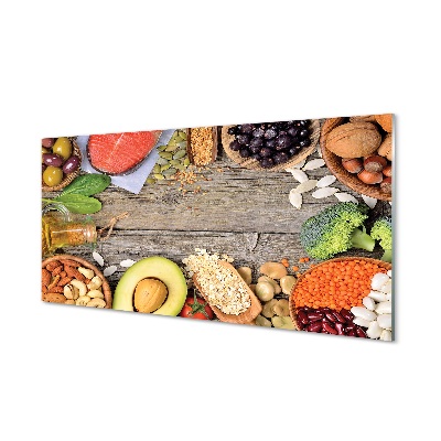 Sklenený obraz Fazuľa brokolica orechy avokádo