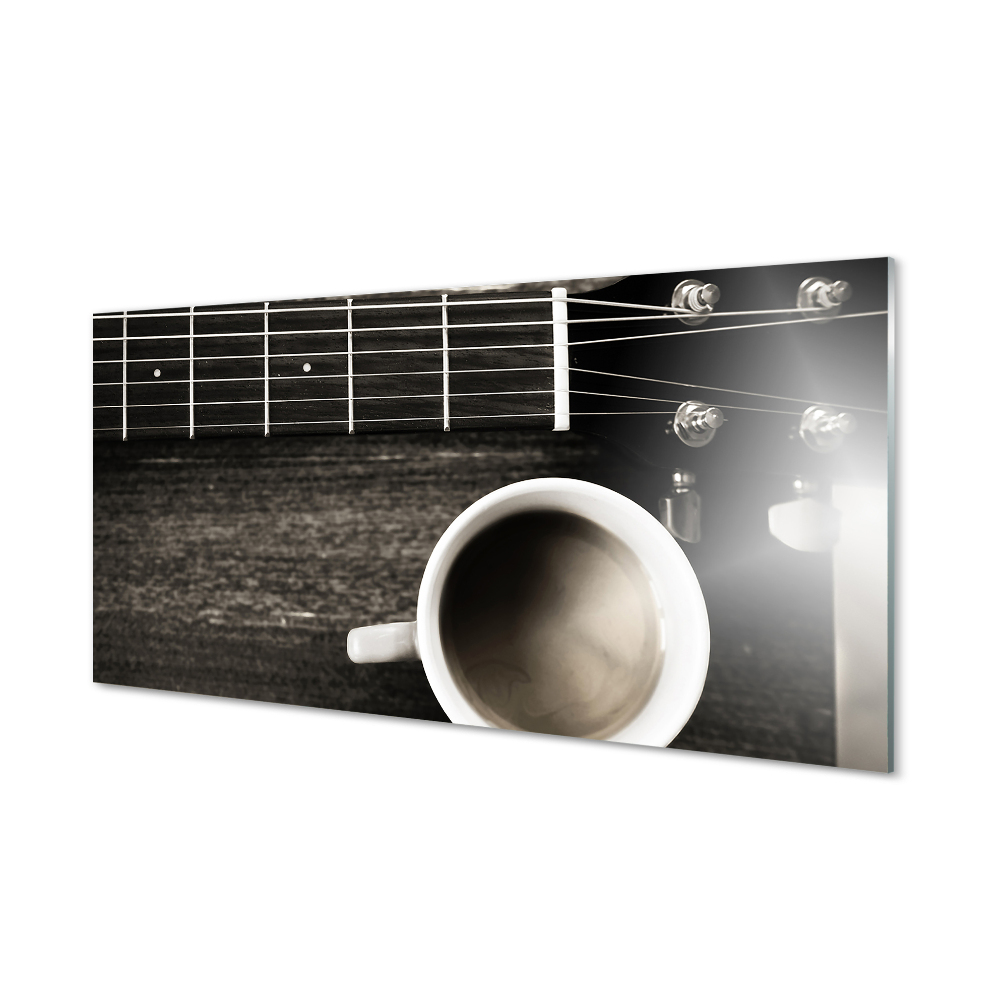 Obraz na skle Čierna káva a gitara