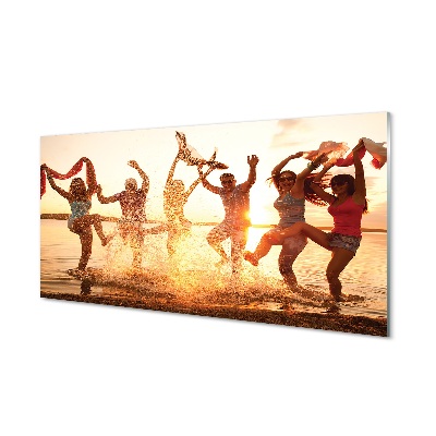 Sklenený obraz Veselí ľudia na brehu mora