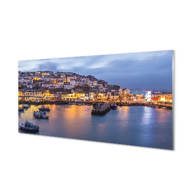 Sklenený obraz Mesto v noci lode na mori