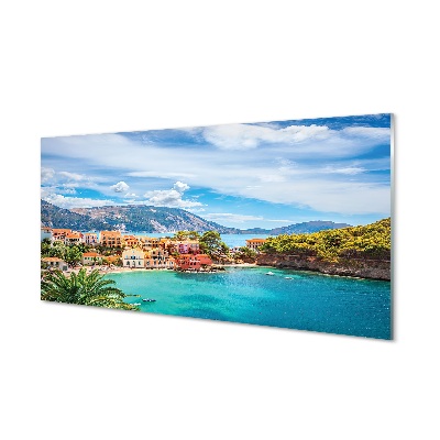 Obraz na skle Grécko Pobrežie hory pláž