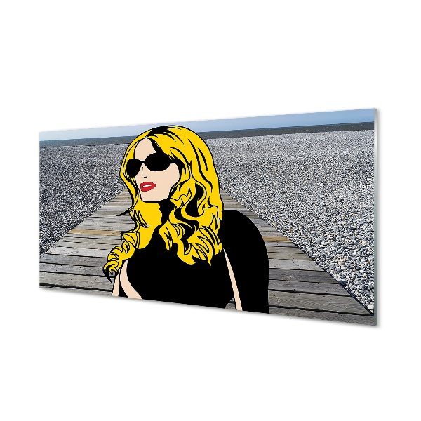 Obraz na skle Žena blondínka pop art pláž