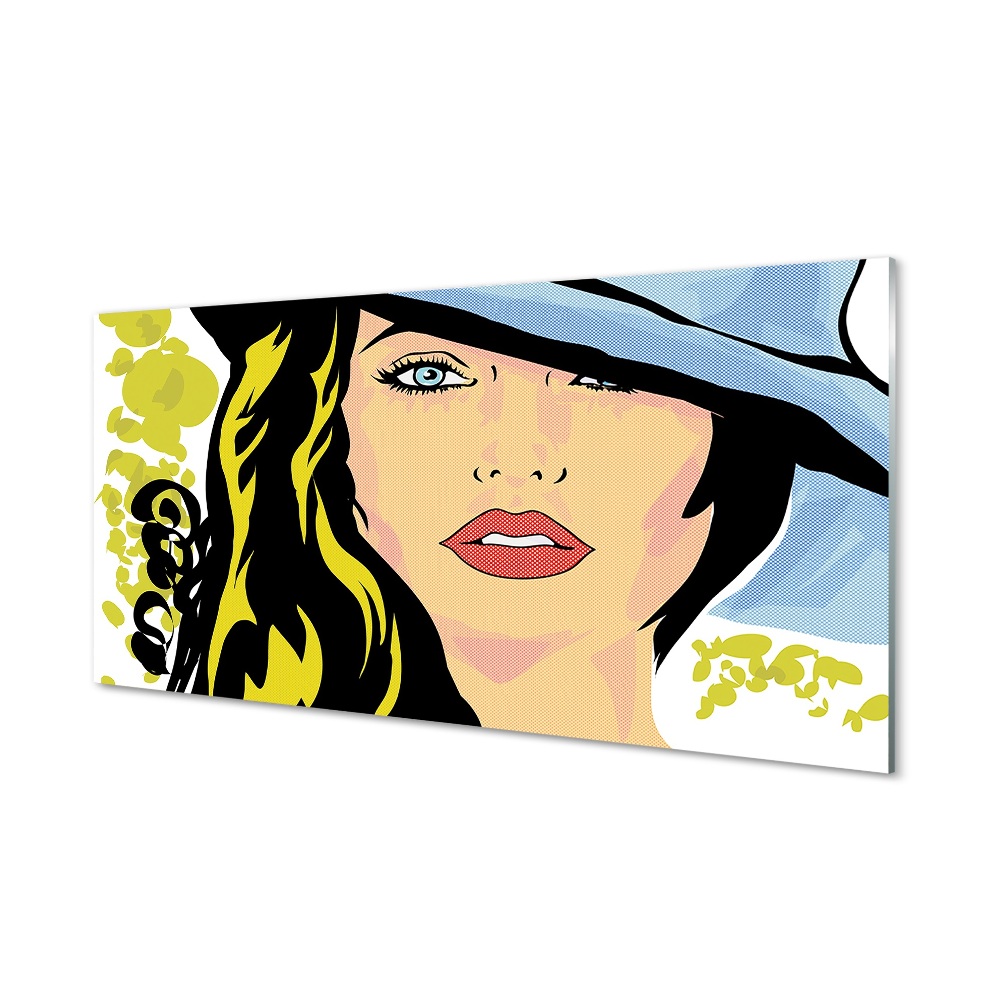 Sklenený obraz Žena klobúk pop art