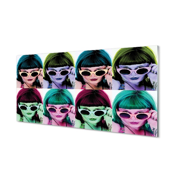 Obraz na skle Žena farebné vlasy okuliare pop art