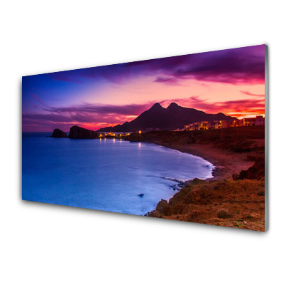 Sklenený obraz Pobrežie mora Hory Noc