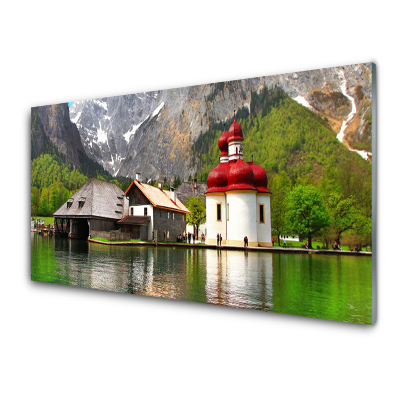 Skleneny obraz Horský dom Les