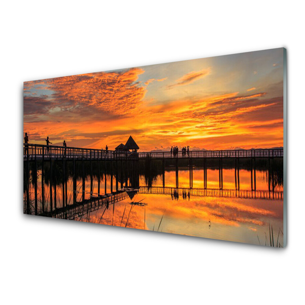 Sklenený obraz Mólo so západom slnka na pozadí