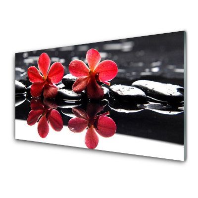 Sklenený obraz Červené kvety odrážajúce sa vo vode