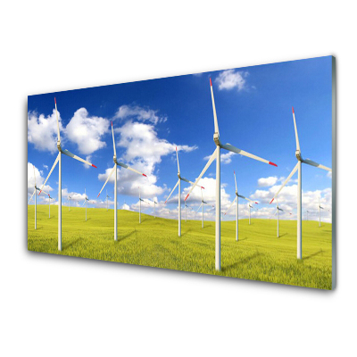 Skleneny obraz Veterné mlyny na lúke