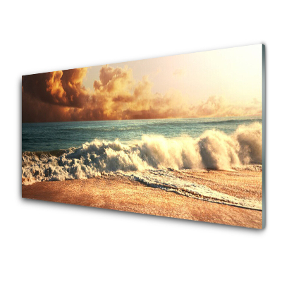 Sklenený obraz Rozbúrené vlny na pobreží