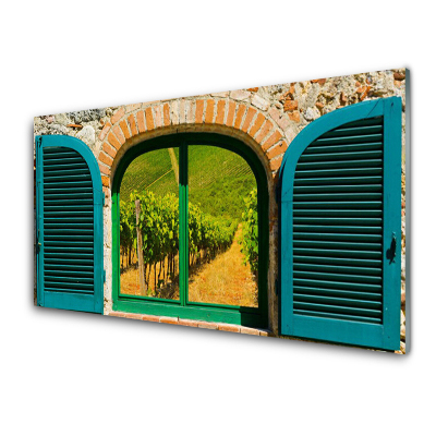 Sklenený obraz Okno s výhľadom na pole