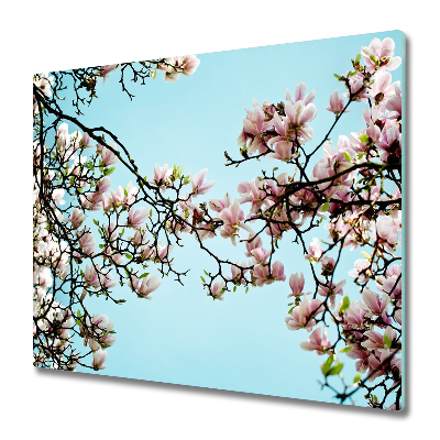 Sklenená doska na krájanie Jarné kvety magnólie na oblohe,