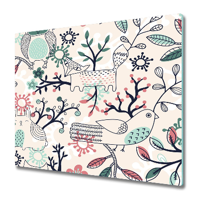 Sklenená doska na krájanie Kreslené zvieratá medzi kvetmi