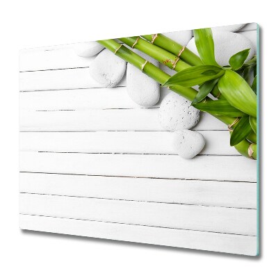 Sklenená doska na krájanie Bambus a biele kamene