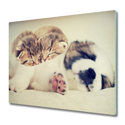 Sklenená doska na krájanie Malé mačky a pes