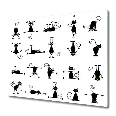 Sklenená doska na krájanie Kreslené čierne mačky