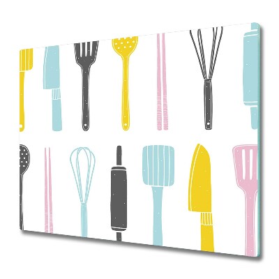 Sklenená doska na krájanie Symbolické kuchynské náčinie