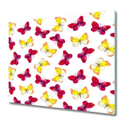 Sklenená doska na krájanie Ružové a žlté motýle